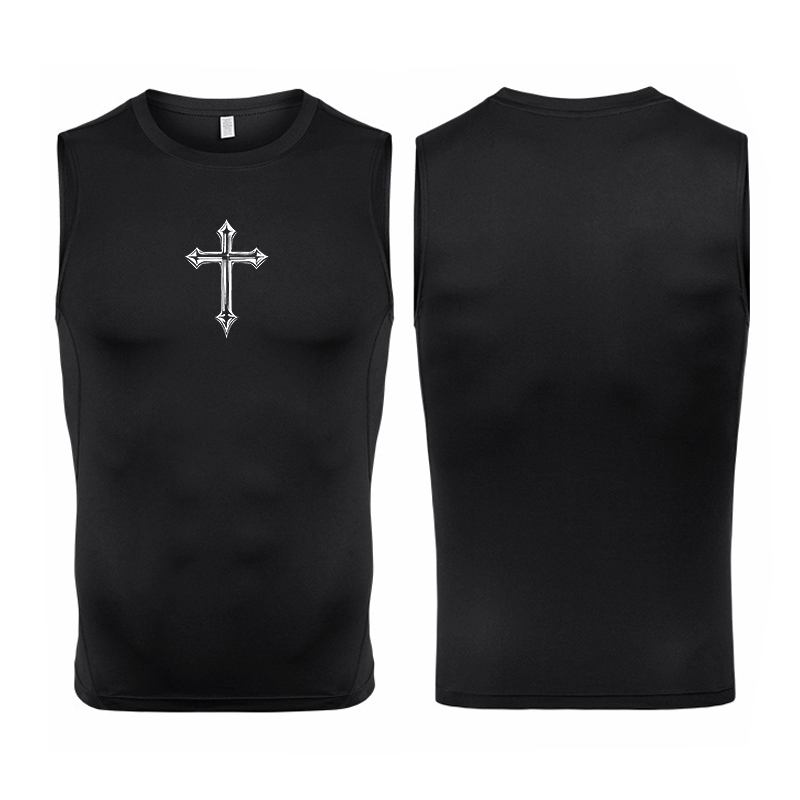 Cross Print Sleeveless Compres - Crossfit Vest ulasan dan harga